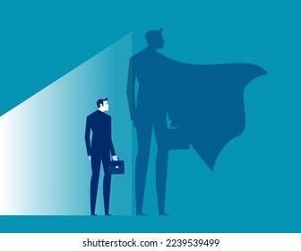 Businessman turned into a superhero. Business confidence vector illustration