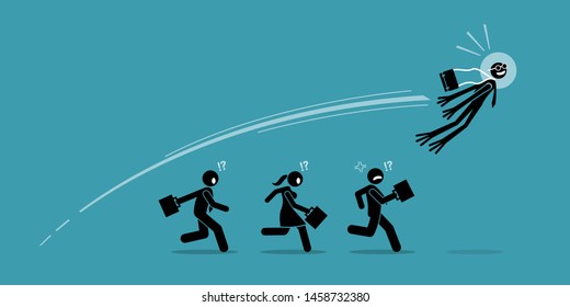 Businessman turns into frog and jump over all his competitors in one leap. Vector artwork concept depicts business leapfrog, overtake, advancement, success innovation, breakthrough, and winning. 