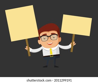 Geschäftsmann mit zwei Banner-Vektorgrafik-Illustration 