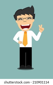 Businessman with two fingers up