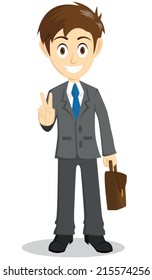 Businessman Two Fingers Up With Bag