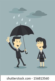 businessman with umbrella and cloud 
