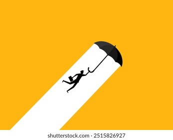 Businessman with umbrella flying in the sky