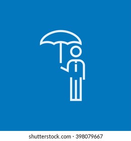 Businessman with umbrella line icon.