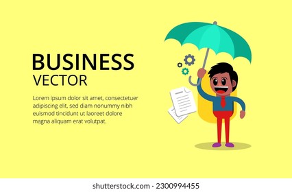 businessman with umbrella on yellow background suitable for business presentations and etc