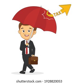 Businessman with umbrella protect from tax