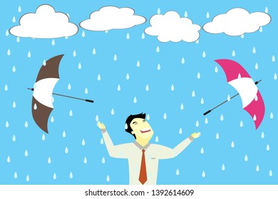 Businessman with umbrella in rain - Vector