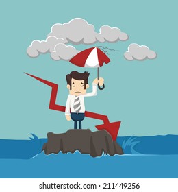 Businessman with umbrella standing in the sea  , eps10 vector format