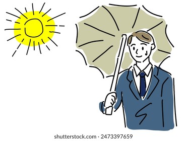 businessman with umbrella and sun vector illustration