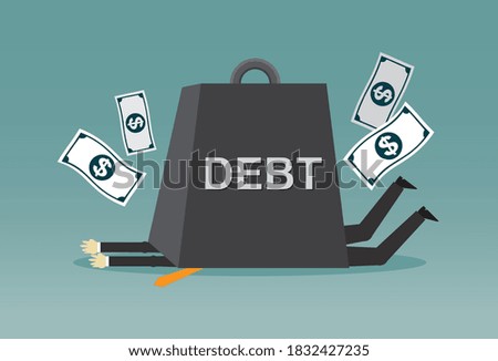 Businessman under debt burden, Vector illustration in flat style