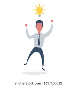 Businessman under a light bulb. Man with idea. Leadership concept. A Contemporary style. Stock flat vector illustration.