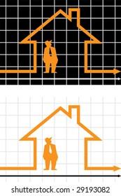 businessman under protection of a diagram house