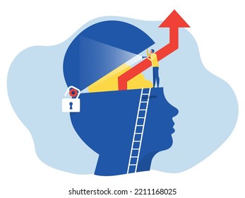Businessman unlock mindset with arrow up direct forward business goal growth mindset concept vector illustrator.  