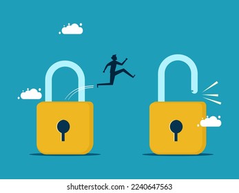 Businessman unlocks life. think of something new and better