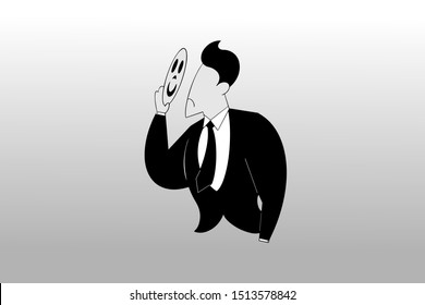 a businessman unmasks his face, silhouette design illustration for business purpose