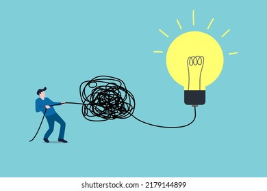 Businessman Untangle Messy Line Or Simplify Problem. Simplify Complex Business Idea