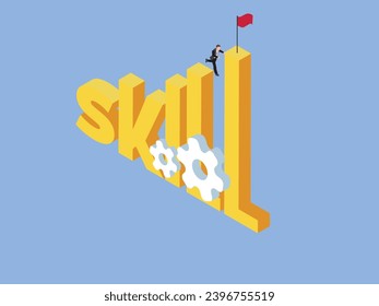 Businessman upgrading his skill to achieve goal isometric 3d vector concept