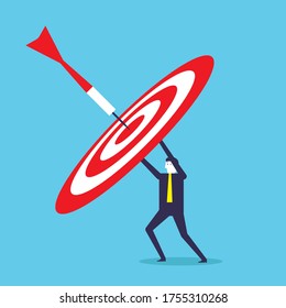 Businessman uphold the goal of getting darts vector design