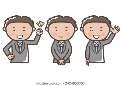 Businessman upper body pose set_guts pose_greeting_reply