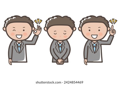 Businessman upper body pose set_Point_OK_Apologize