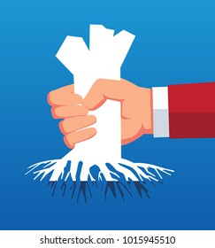 The businessman uprooted the tree
