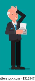Businessman upset about the information received in the letter. Flat character vector illustration.