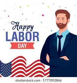 businessman with usa flag design, Labor day holiday and patriotic theme Vector illustration