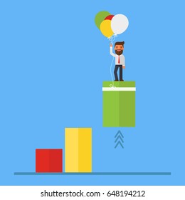 Businessman use balloon to pulled up the graph