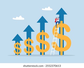 businessman use binoculars with growth dollar sign on growing chart.Increase revenue, income or wealth management growing investment asset concept vector