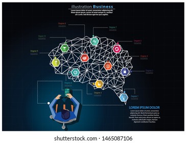 Businessman use Cellphone Contact communicate with Brain Polygon  Shape and icon - creativity modern design Idea  Concept   illustration Business  Infographic template.