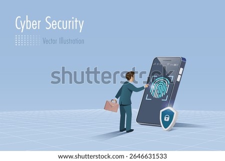 Businessman use fingerprint scanning to access to business and financial data networking on smartphone. Biometric security and online digital technology.