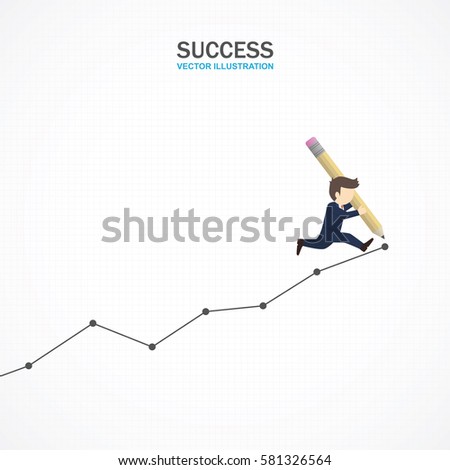 Businessman use his pencil to draw an uptrend graph. Success Concept.