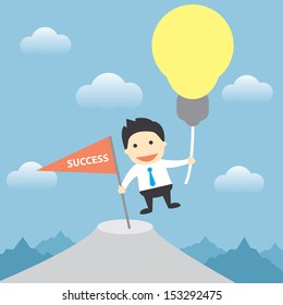 businessman use idea to success. vector illustration