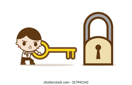 Businessman use key to Solve the Problem