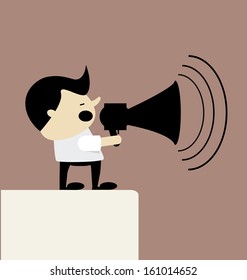 Businessman use megaphone to promote and advertisement product 