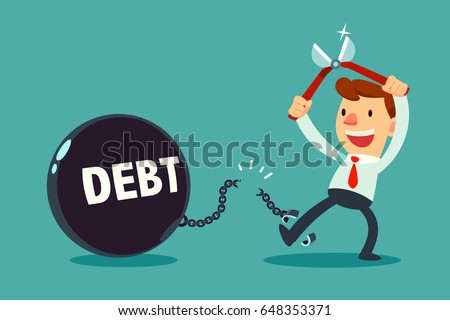 businessman use pliers to cut the chain and free himself from debt metal ball. Financial freedom concept. 