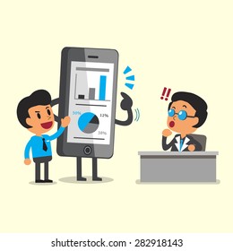 Businessman use smartphone present his work to business boss