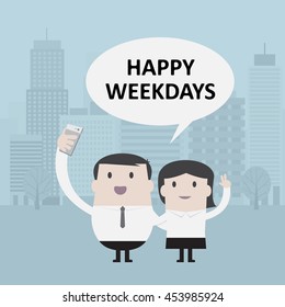 Businessman use smartphone to selfie - Vector