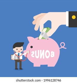 Businessman use stethoscope checking piggy bank Free Vector