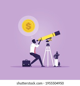 Businessman use telescope find  money and investment for business