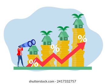 Businessman use telescope outlook for opportunity or new challenge for analyst and invest in real estate or housing price rising up  concept vector