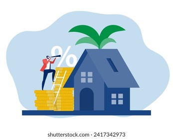 Businessman use telescope outlook for opportunity or new challenge for analyst and invest in real estate or housing price rising up  concept vector