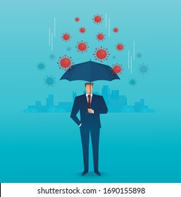 businessman use umbrella to protecting coronavirus , COVID-19 vector illustration EPS10