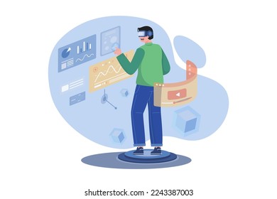 Businessman use VR virtual reality google and experiences of metaverse virtual world for business future