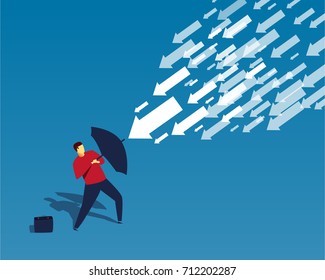 The businessman used the umbrella to resist the falling arrow