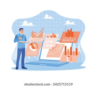 Businessman uses a laptop and digital tablet with financial reports, big data technology, analysis dashboards, finance, and data science. Business intelligence technology and big data concept.