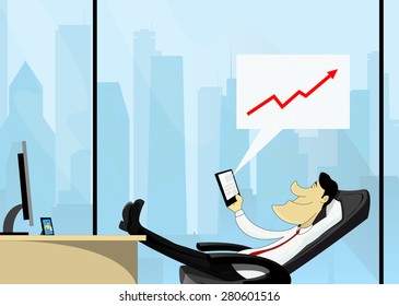 Businessman uses the service on his phone to control own business