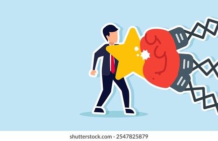 A businessman uses a shield or protection made of stars to block punches from boxing gloves, illustration of a good business quality and rating protecting against issues or problems  