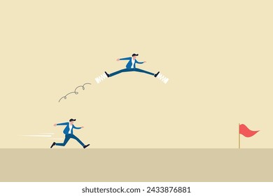 Businessman uses spring to jump in front of his companion. concept of Business competition, winner, and opportunity