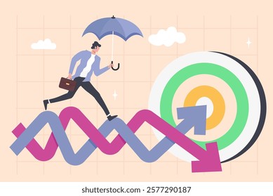 businessman uses a telescope to observe a growth chart diagram, symbolizing investment growth, profit increase, and business improvement concepts. Perfect for themes related to economics, finance, and